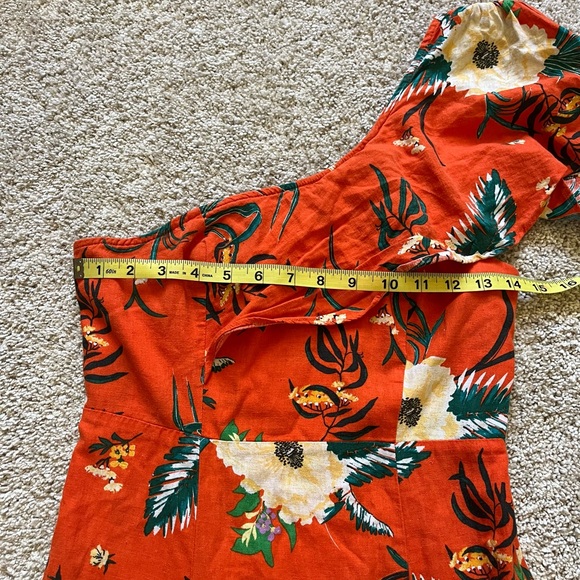 Urban Outfitters Carmen Linen One Shoulder Ruffle Midi Dress Orange S Floral - Picture 2 of 10